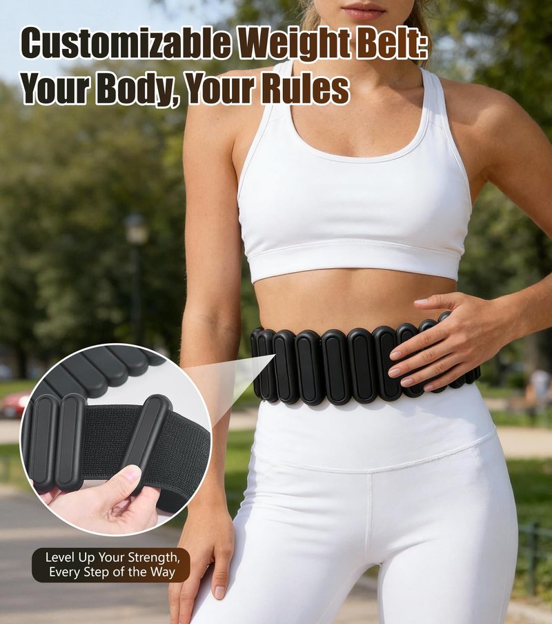 4Lbs Weight Belt for Men & Women - Weighted Belt for Walking with Walking Weights, Patented Adjustable Silicone Design for Fitness, Strength Training, Hiking, Running, Yoga, Rehabilitation