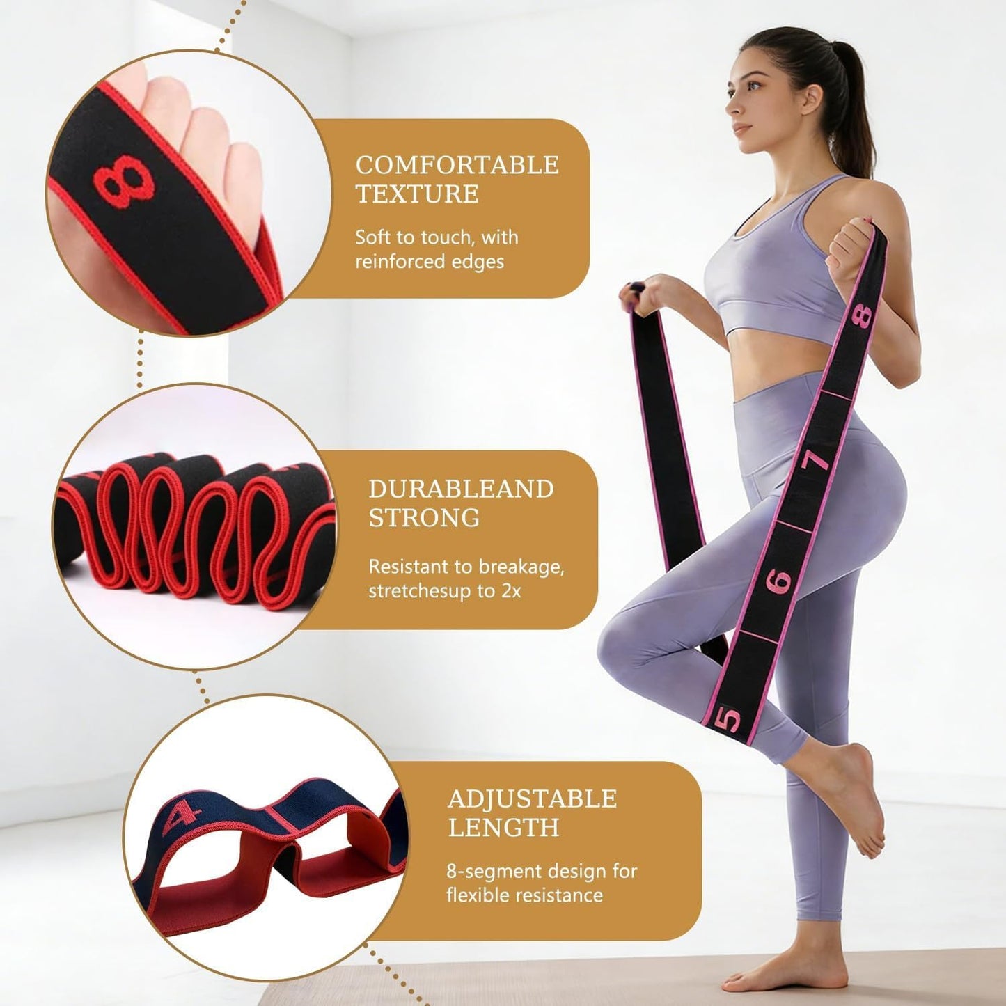 2PCS Fitness Resistance Band for Stretching and Yoga, Number Stretch Resistance Band with Clear Markings, 8-Section Elastic Training Bands for Full Body Stretching Shaping