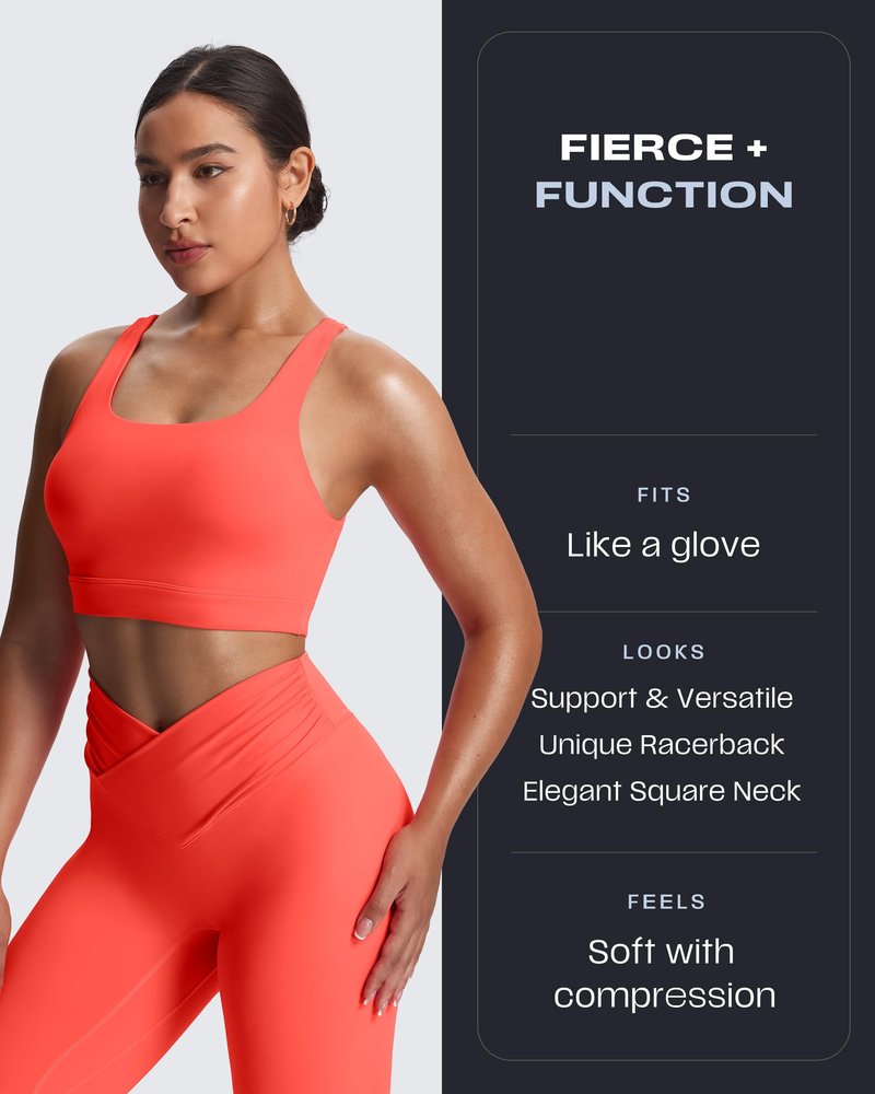Aoxjox Women's Workout Sports Bras High Impact Fitness Training Gym Khloe Bra Yoga Crop Tank (Fiery Coral, Medium)