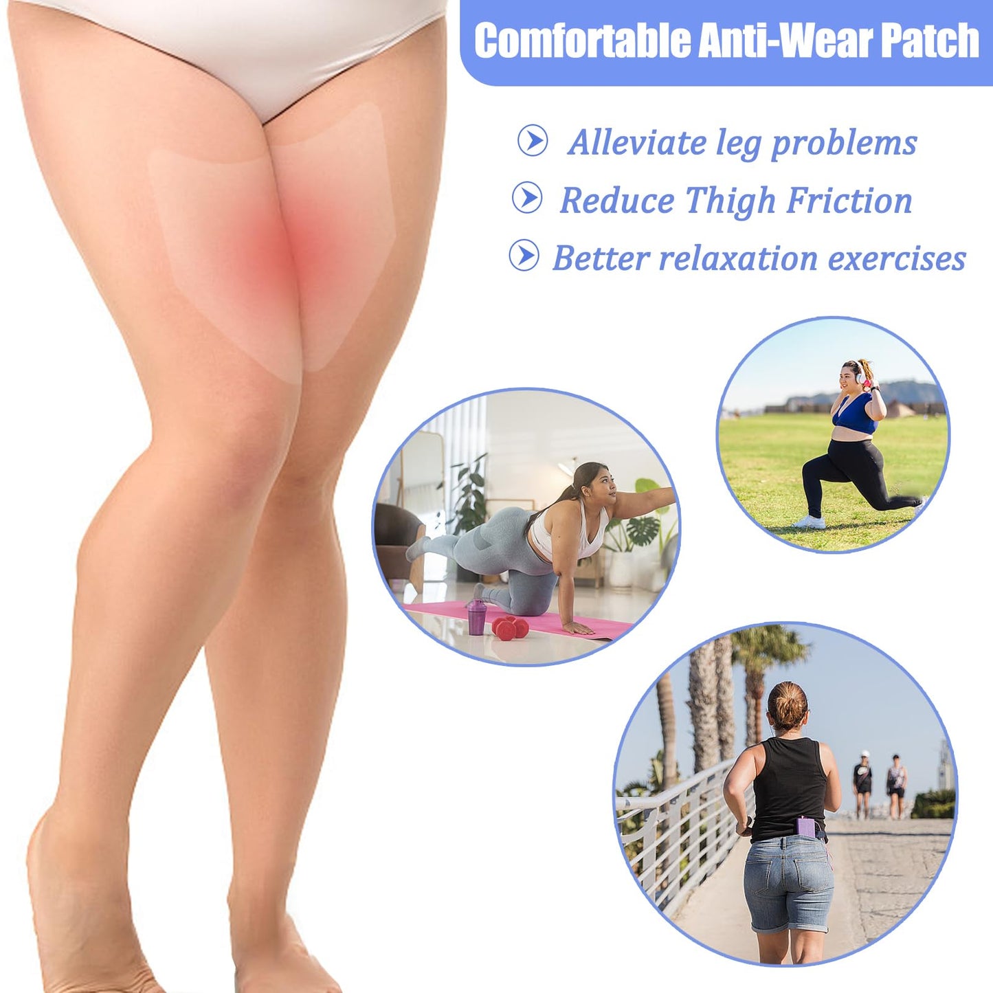 WOLAIYE Thigh Inner Anti Chafing Sticker,Thighs Prevention Anti Friction Pad,Invisible Thigh Tapes Chafe,Transparent Protection Skin Patches-10PCS