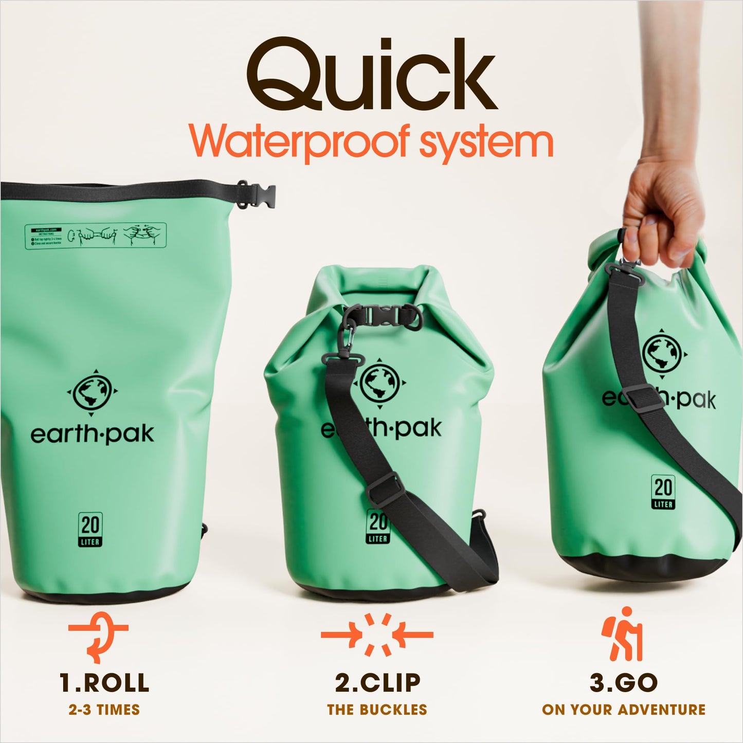 Earth Pak Waterproof Dry Bag - Roll Top Waterproof Backpack Sack Keeps Gear Dry for Kayaking, Beach, Rafting, Boating, Hiking, Camping and Fishing with Waterproof Phone Case