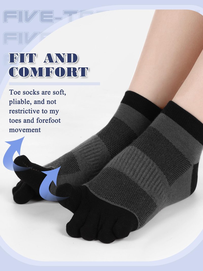 Fourluoo 6 Pairs Women Men Ankle Toe Socks Cotton Warm Crew Toe Separator Socks for Athletic Running (5-9, Five-toe, Black, Light Gray, dark Gray)