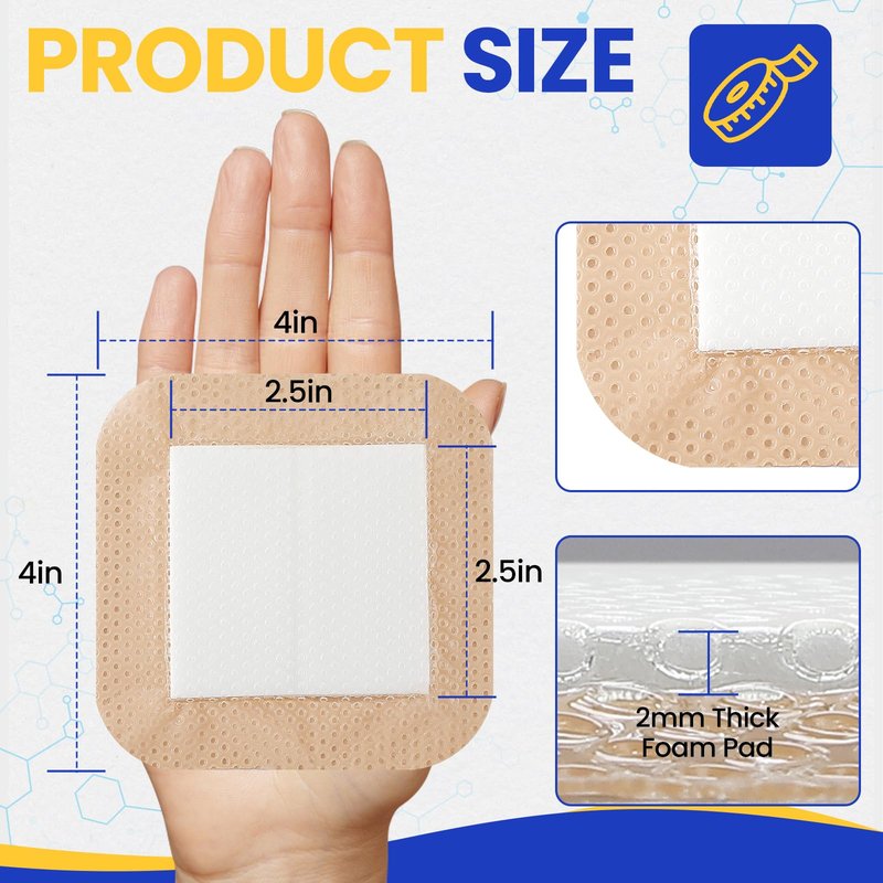 20 Pack Silicone Foam Dressing 4"x4" with Adhesive Border, High Absorbency Silicone Bandages, Waterproof Foam Bandages for Wounds Care, Bed Sore, Diabetic Foot Ulcers