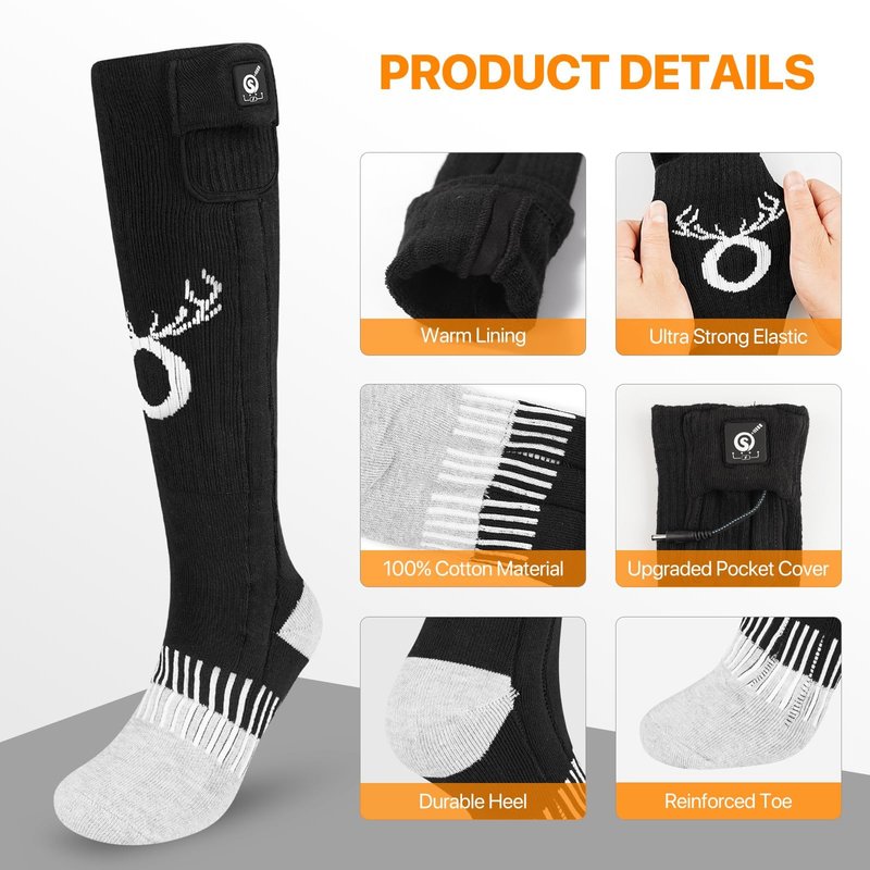 SNOW DEER Heated Socks,Electric Rechargeable Battery Heating Foot Warmer for Men Women,Winter Ski Hunting Camping Hiking Riding Motorcycle(M)