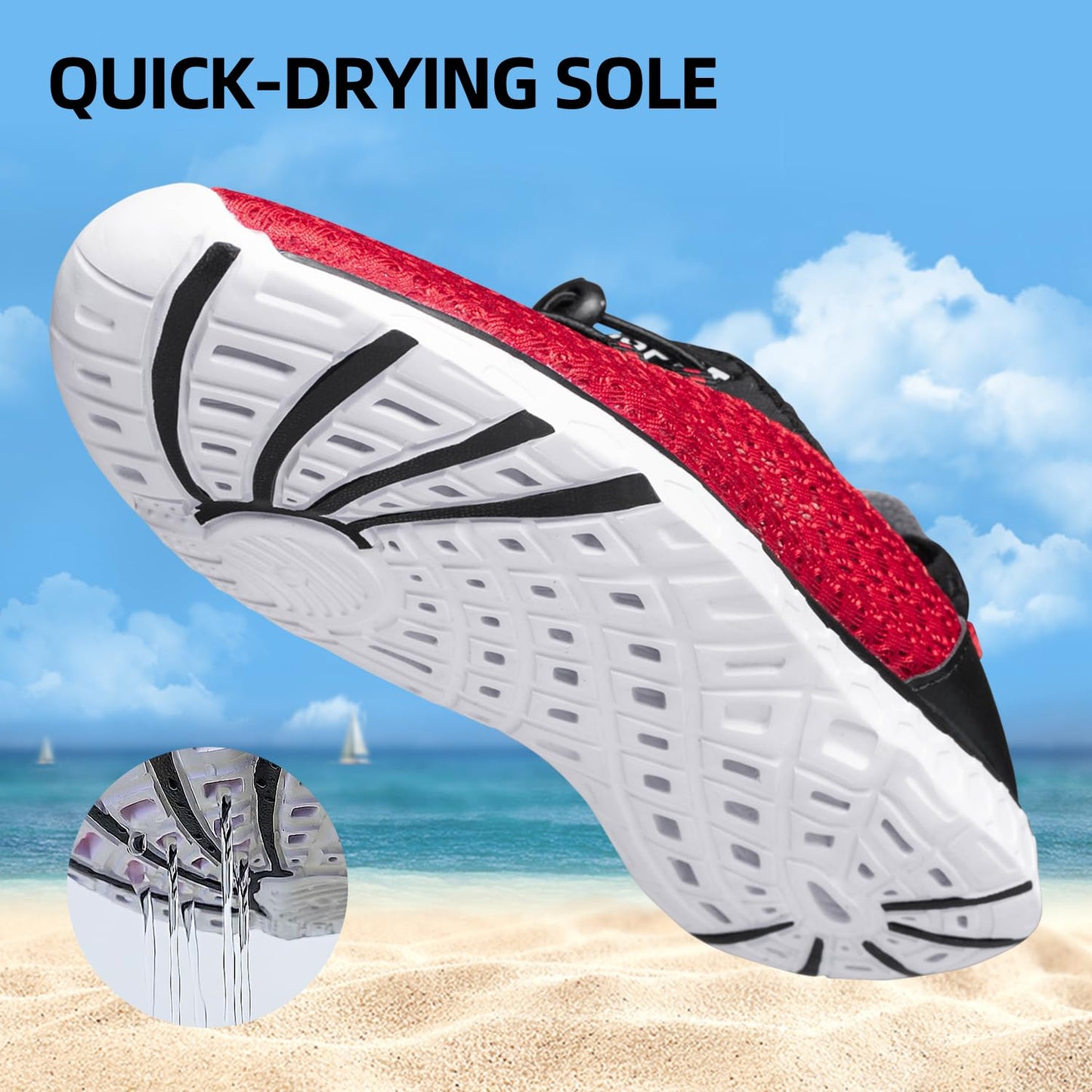 DOUSSPRT Men's Water Shoes Quick Dry for Beach Swim Pool Fishing Redwhite