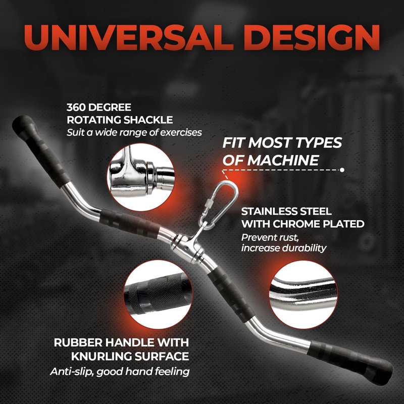Yes4All Curl LAT Pull Down Bar 30" - Wide Grip with Rubber Handles, Press Down Bar Cable Attachment, Tricep Press Down Attachment for Row Machine & Cable Machine