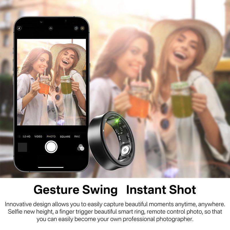 Tulbeys Smart Ring for Men & Women - 5ATM Waterproof, Health & Fitness Tracker, Heart Rate Monitor, Hand Gesture Brush Tiktok, Titanium Alloy Smart Rings for iOS/Android(Matte Black #11)