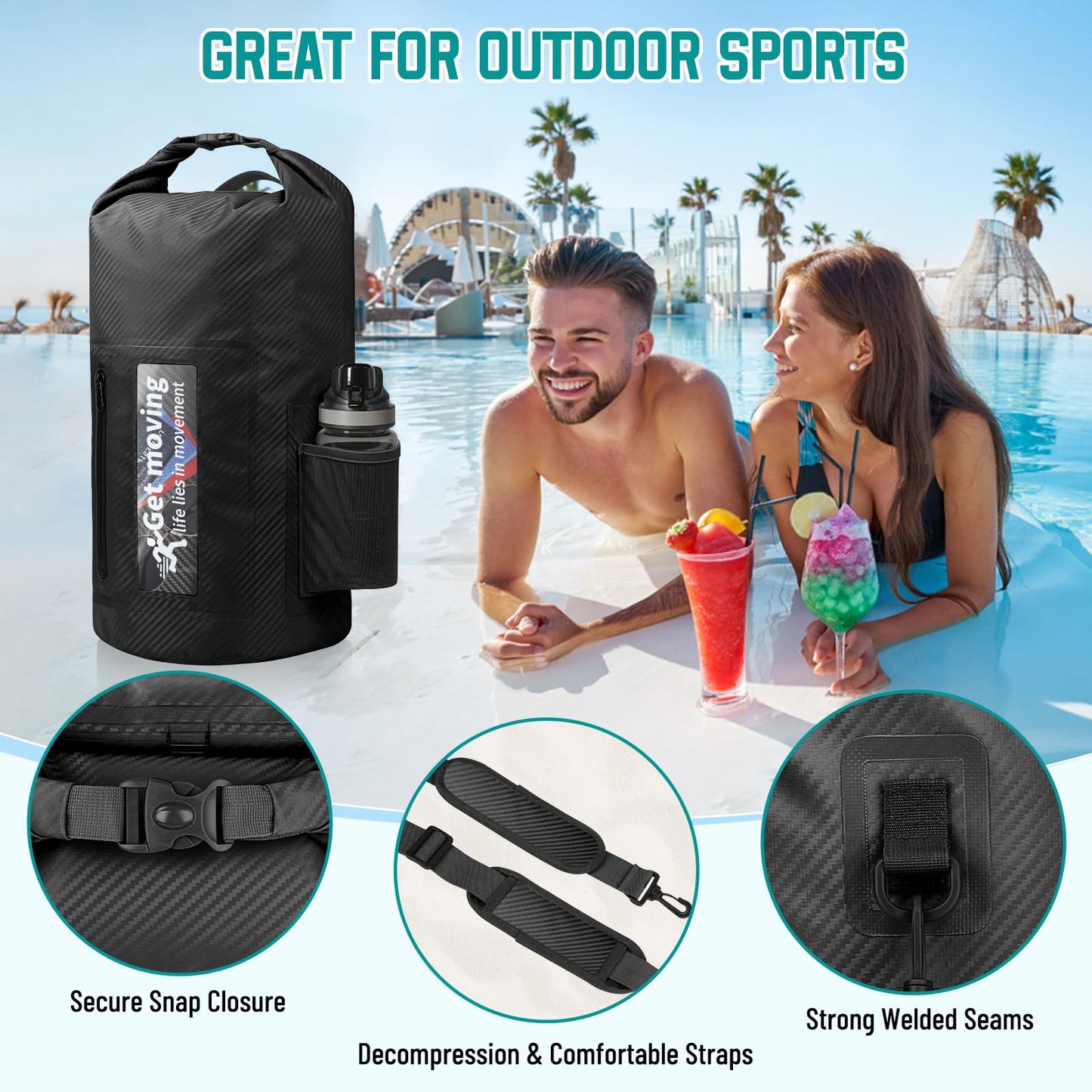 BKNOOU Dry Bag Waterproof for Kayaking, Roll Top Backpack for Women Men