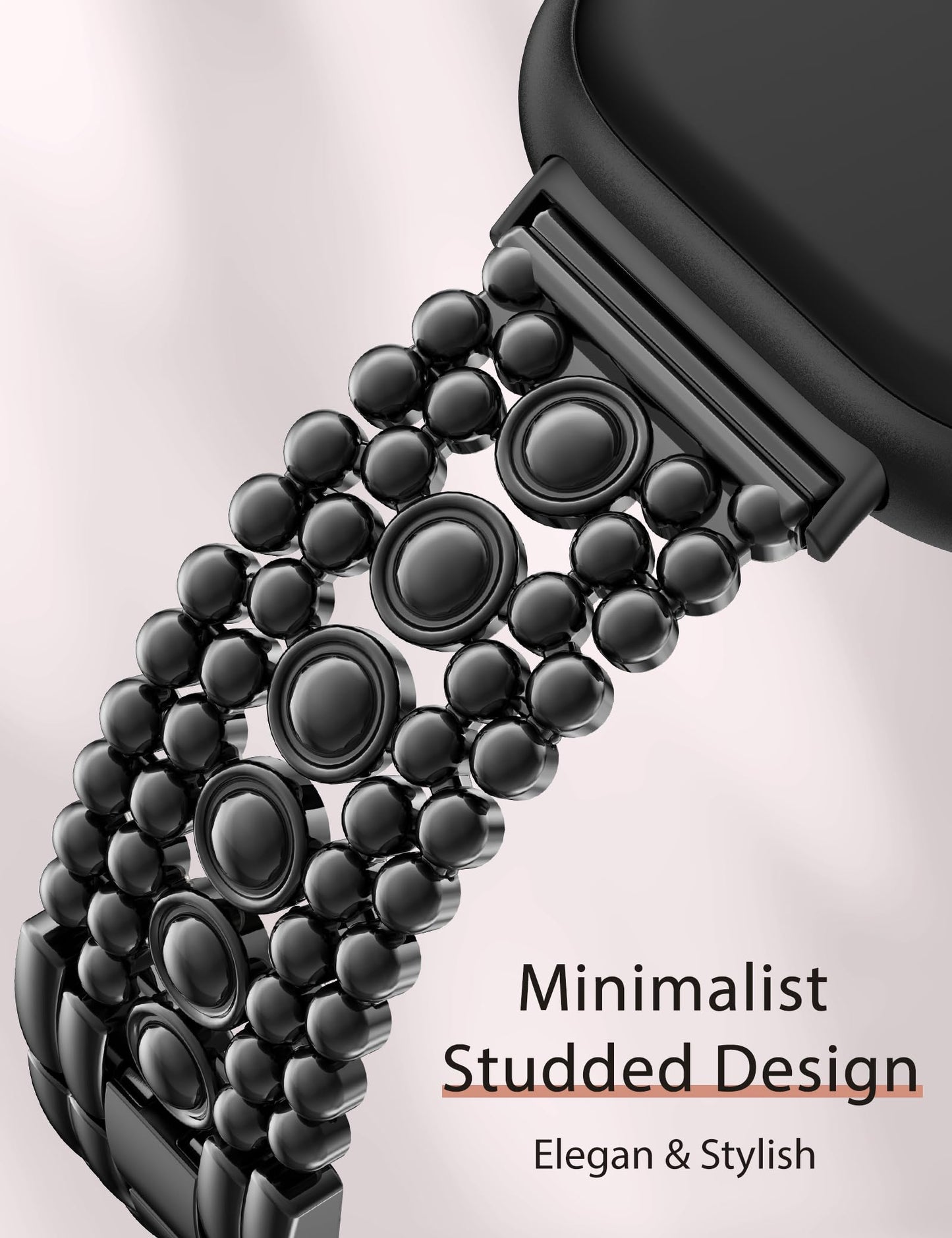 Minyee Metal Bands Compatible with Fitbit Versa 3/Sense 2/Versa 4/Sense Band Women, Dainty Pretty Stainless Steel Fancy Punk Black Adjustable Round Studded Link Bracelet Replacement Strap for Versa 3