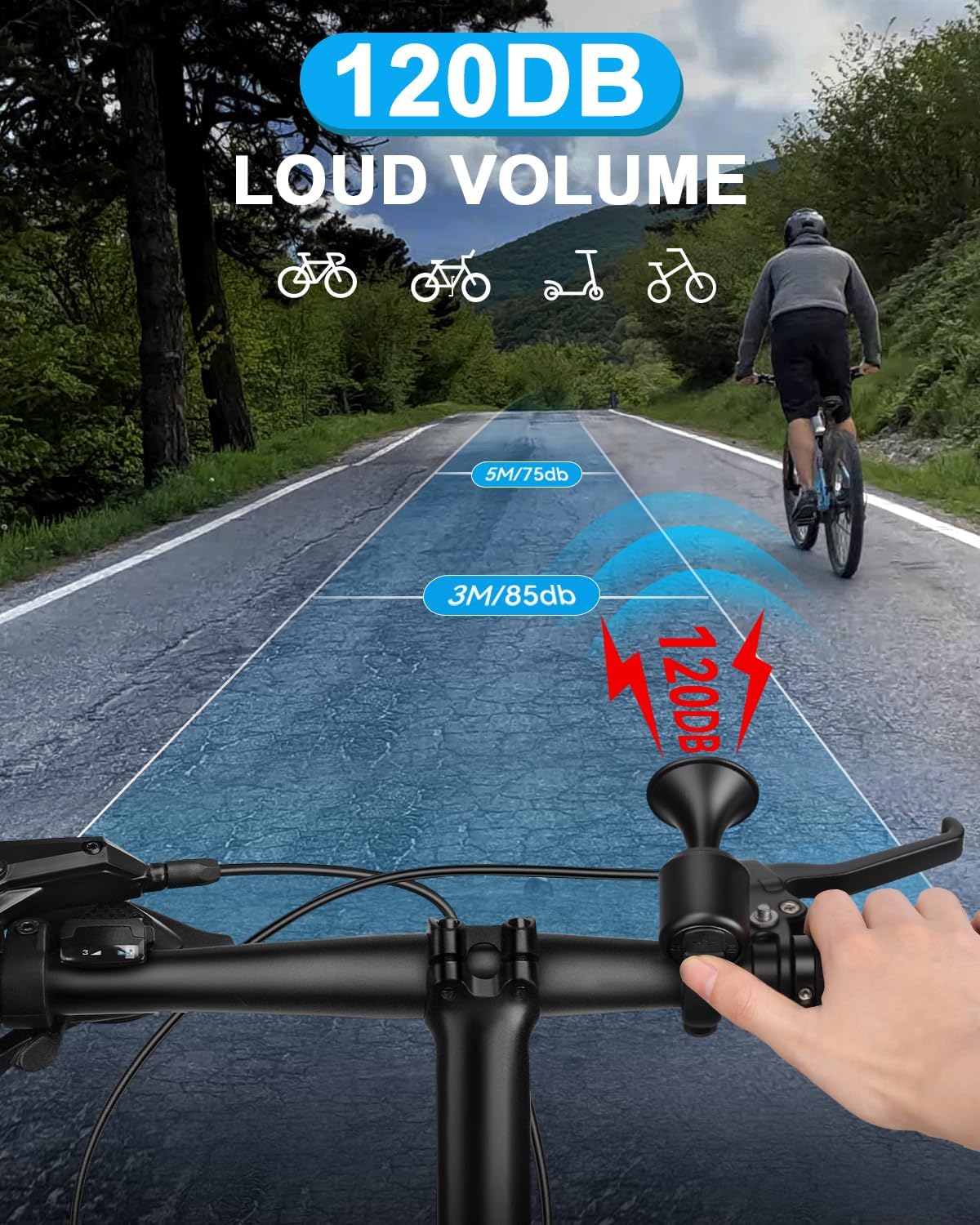 ‌POWVINE 120dB Loud Bike Horn,Bicycle Horn with Anti-Theft,Electric Bike Horn with Wireless Remote USB-C Rechargeable & Suspension Mount Bike Horn for Adults Kids Bike,Scooter, Ebike, IPX5 Waterproof