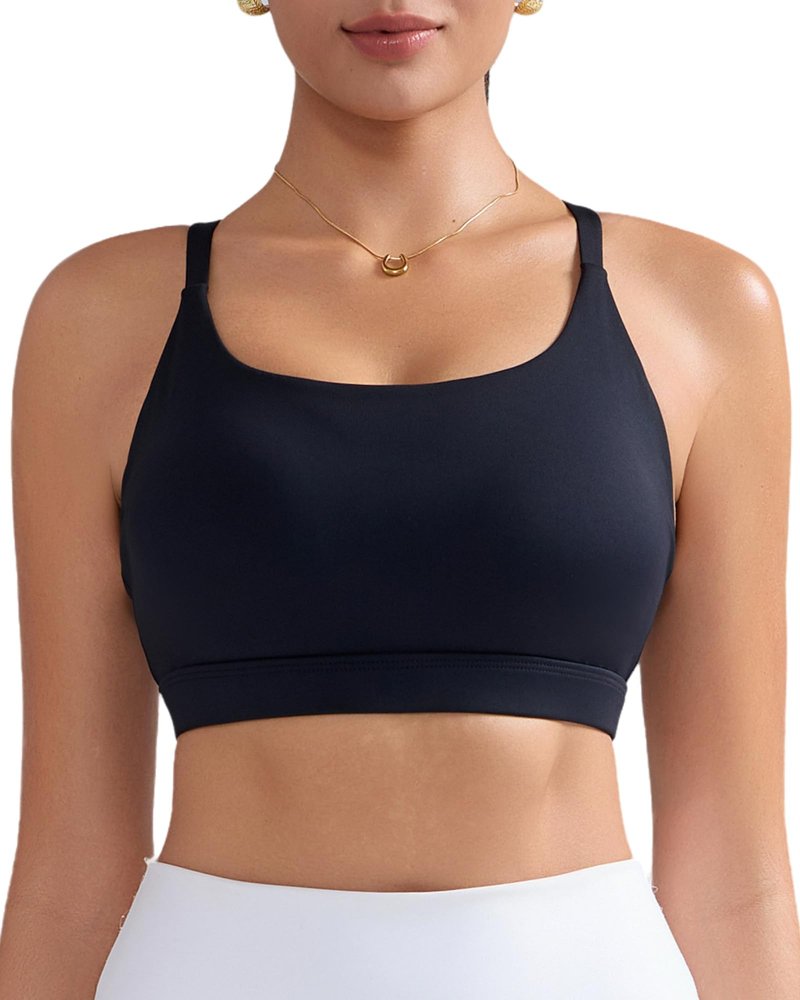 RUNNING GIRL Sports Bras for Women,Light Impact Spaghetti Thin Strap Molded Cup Black Sports Bra Yoga Workout Bra(WX3118Black_M)