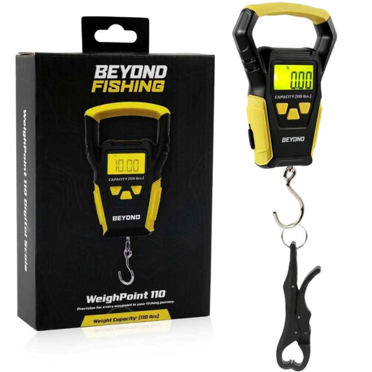 Beyond Fishing Digital Scale - Portable Fish Weigher with Built-In Tape Measure | LCD Display, Ergonomic Grip, Weighs Up to 110lbs