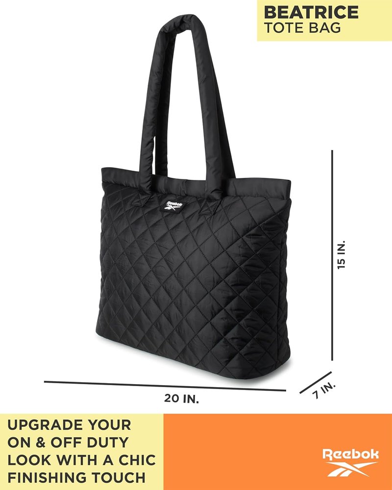 Reebok Women's Quilted Puffer Tote Bag - Lightweight Travel & Work Carry-On | Versatile Everyday Use