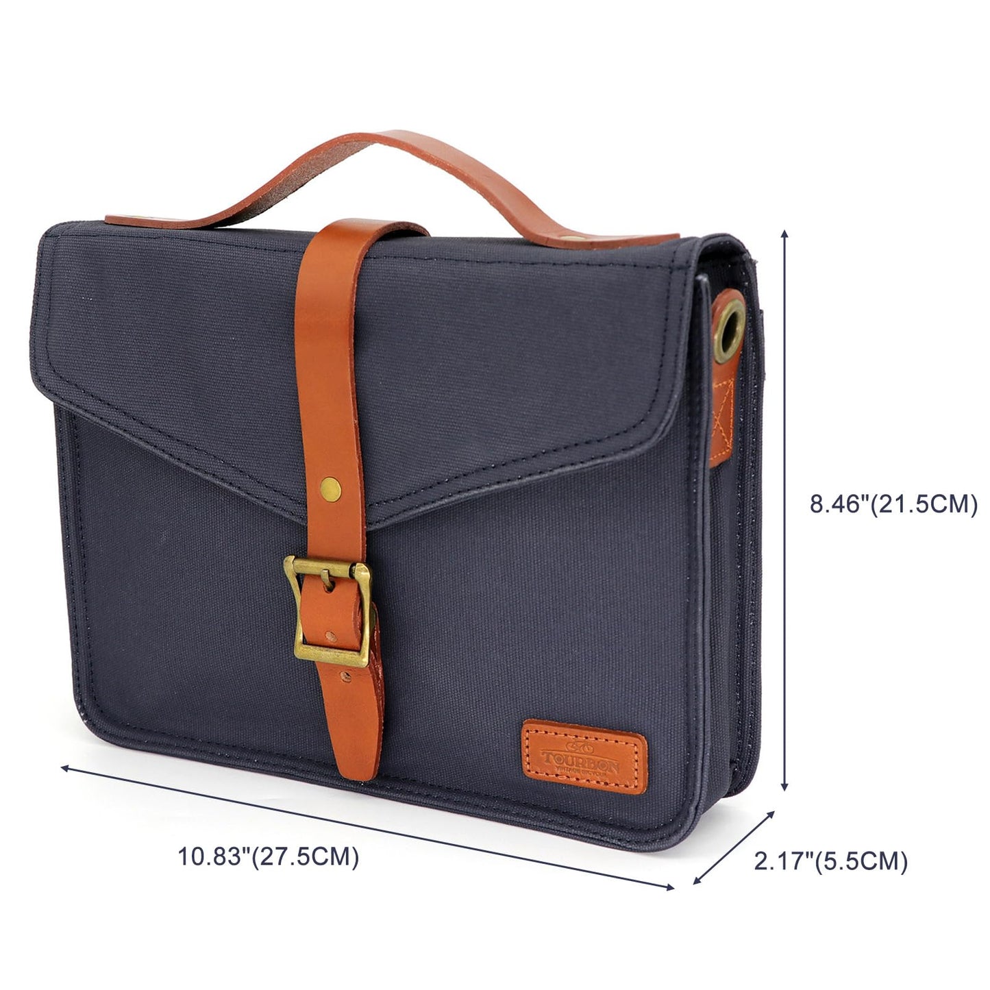 TOURBON Bike Handlebar Bag Bicycle Panniers Tablet Holder Case with Shoulder Strap - Canvas and Leather