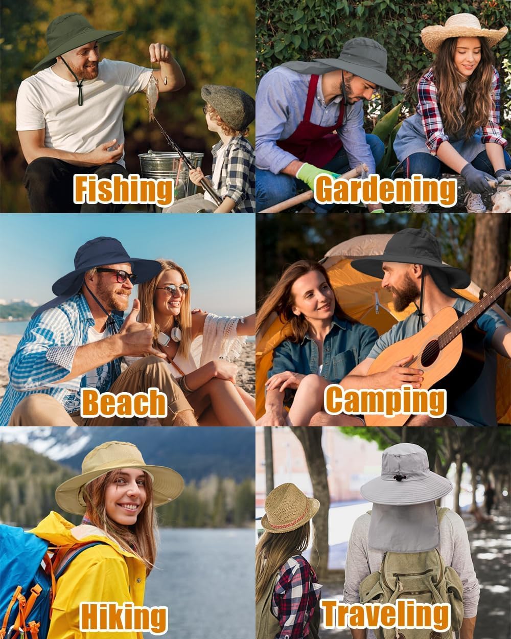Outdoor Sun Hats with Stowable Neck Flap for Men Women UPF 50+ Mesh Summer Bucket Hat Wide Brim for Fishing Safari Hiking Army Green