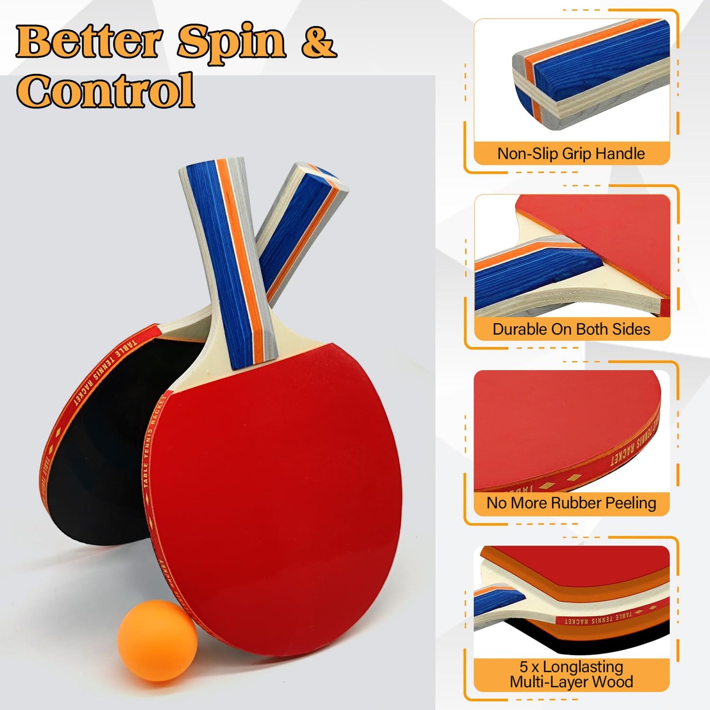 Naissgo Table Tennis Set with Retractable Net, Portable Ping Pong Paddle Set with 2 Rackets, 8 Balls and Mesh Bag, Easy Setup Table Tennis Kit for Indoor Outdoor, Beginners, Home and Office