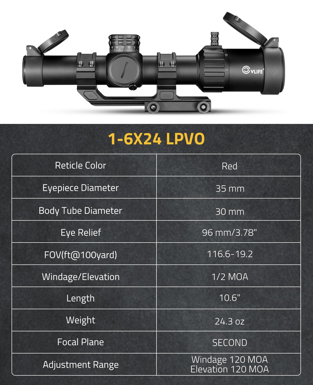 CVLIFE EagleTalon 1-6x24 LPVO Rifle Scope with 30mm Cantilever Mount-Illuminated BDC Reticle for .223/5.56 and .308/7.62