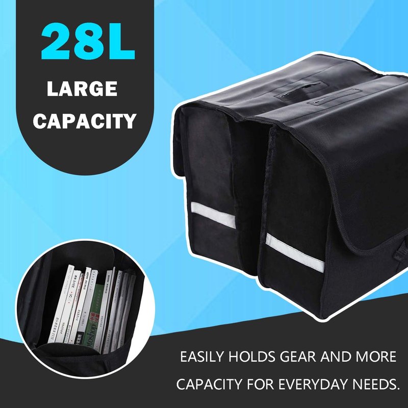Bike Panniers Rear Rack Bag, 28L Large Capacity Water-repellent Bicycle Saddle Bags, Sturdy and Wearable Bicycle Trunk Bag with Reflective Trim for Grocery Shopping Commuter Long Cycling Trip