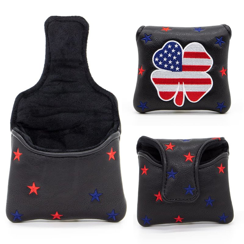 Golf Putter Covers Mallet Putter Headcover Leather Putter Covers Golf Club Covers Magnetic Golf Putter Headcover for Most Brand (Black)