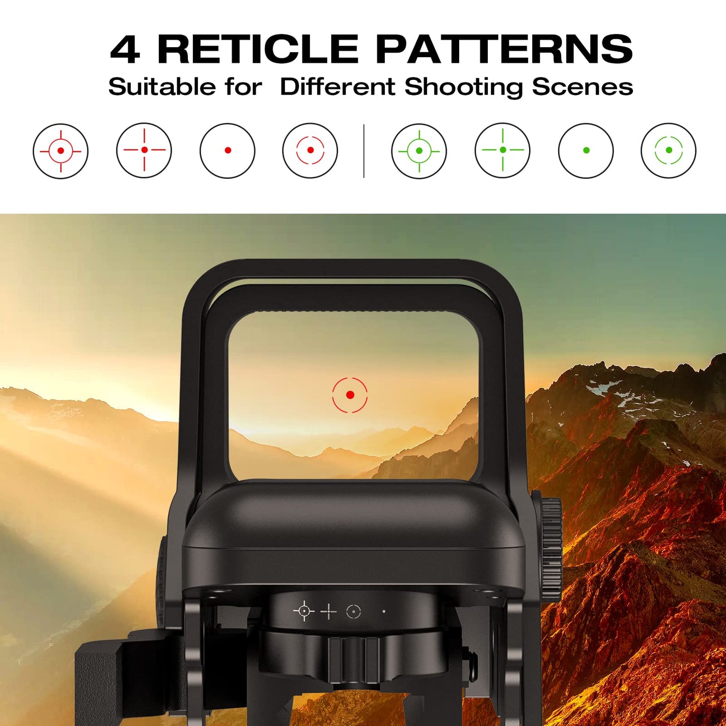 MidTen 1X22X33 Red Green Dot Sight 4 Reticles Reflex Sight Quick Detach Mount 20mm Rail