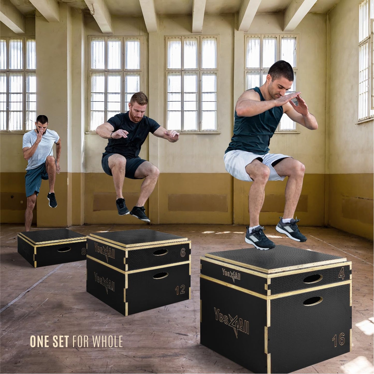 Yes4All Stackable Wooden Plyo Box, Plyometric Box with Anti-Slip Surface for Home Gym & Outdoor Workout - Black - 16"