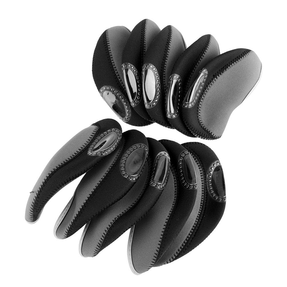Dilwe Neoprene Iron Cover, 10 Pcs Putter Protector with Zipper Long Neck Design, See Through Window Covers (Gray + Black)