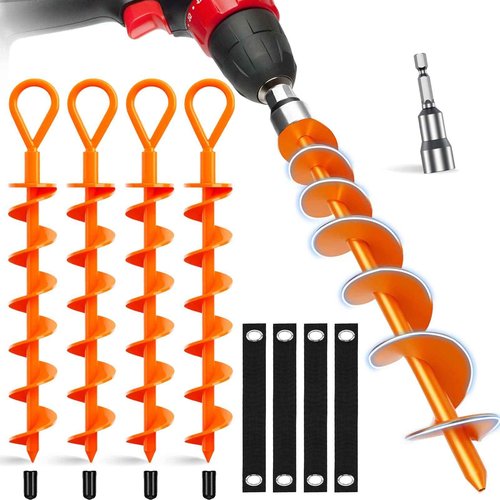 Dongxw Ground Anchor,Heavy Duty Tent Stakes Trampoline Anchors, Ground Anchors Screw in, Trampoline Anchor Kit with Straps,for Camping Tent, Swing Sets, Sheds, Trampoline(6 Pack,Orange)