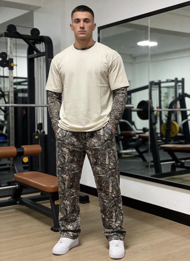 Piuntersite Men's Camo Sweatpants Loose Fit Joggers with Elastic Waist Pockets Quick-Dry Hunting Hiking Workout Athletic Pants Brown L
