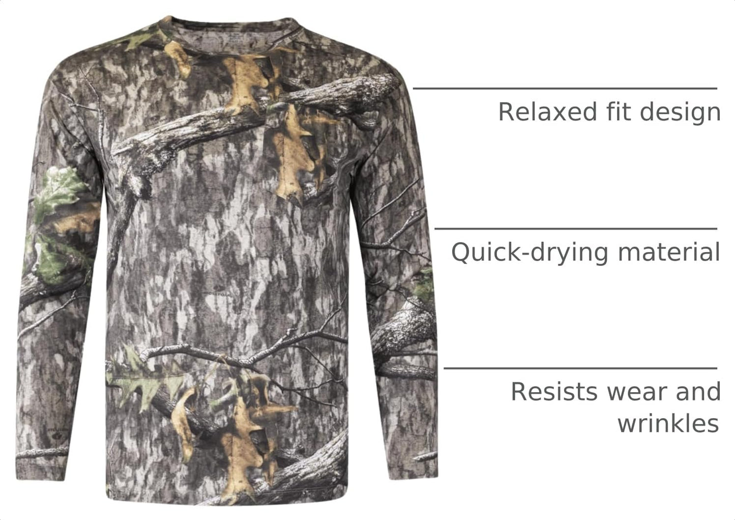 Mossy Oak Long Sleeve Hunting Camo Shirt for Men, with Pocket