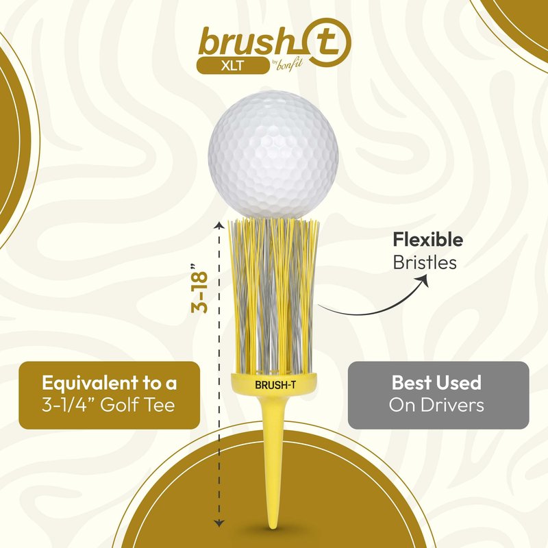 BRUSH-T Premium Plastic Golf Tees, Yellow XLT 2-Pack, Size 3 1/8", Unbreakable Innovative Design, Consistent Height, Perfect Golf Gift for Men and Women. Golfing Tees, Works With Any Golf Ball
