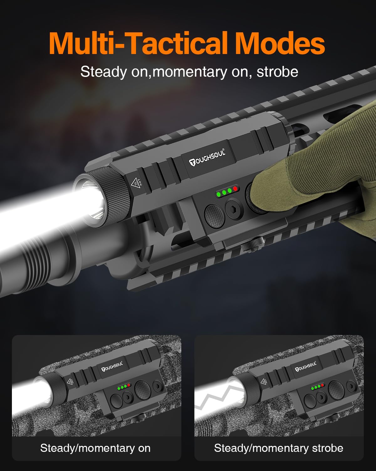 TOUGHSOUL Mlok/Picatinny Tactical Flashlight 2400 Lumen