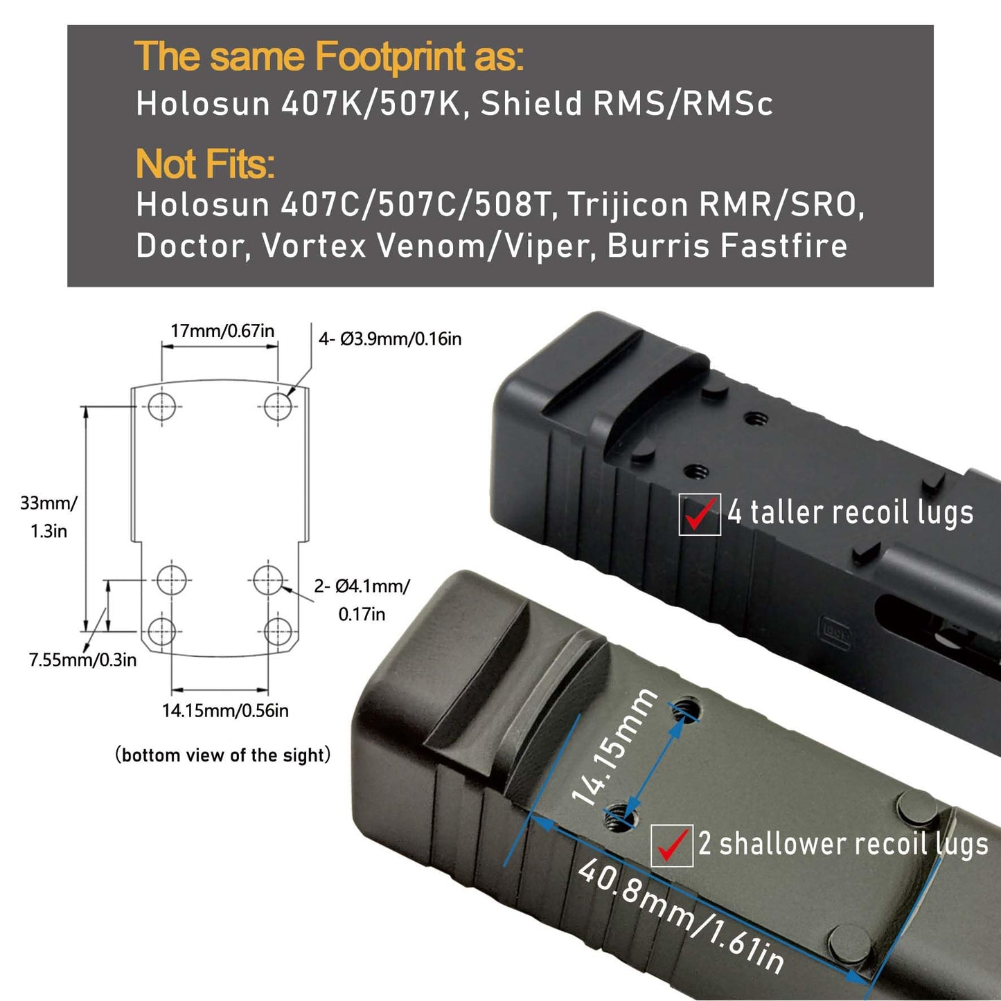 GOWUTAR HHC17R Micro Red Dot Sight for RMSc/407K/507K Footprint, Compact & Concealable 3 MOA Pistol Optic for Everyday Carry, Motion Awake, Side-Loading Battery, Durable Aluminum, w/Picatinny Mount