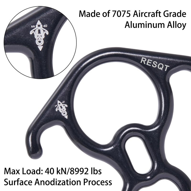 40KN Rescue Figure 8 Descender, Large Bent-Ear Belaying and Rappelling Gear Belay Device for Rock Climbing Peak Rescue 7075 Aluminum Alloy