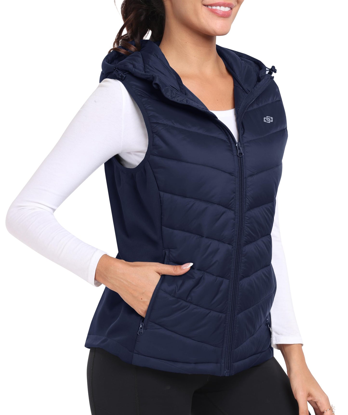 MoFiz Women's Lightweight Running Vest Full Zip Winter Cold Weather Gear Thermal Cycling Workout Vest Navy S