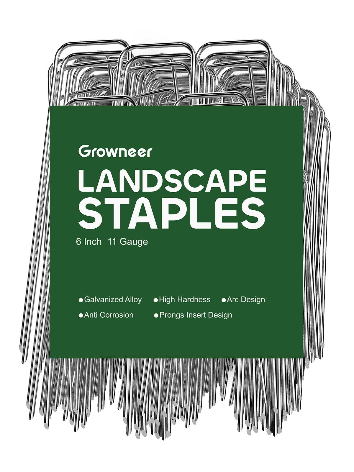 GROWNEER Landscape Staples 6 Inch, 100 Pack 11 Gauge Yard Stakes for Weed Barrier Fabric, Holds Lawn Edging, Secures Irrigation Tubing, Galvanized Steel Garden Spikes