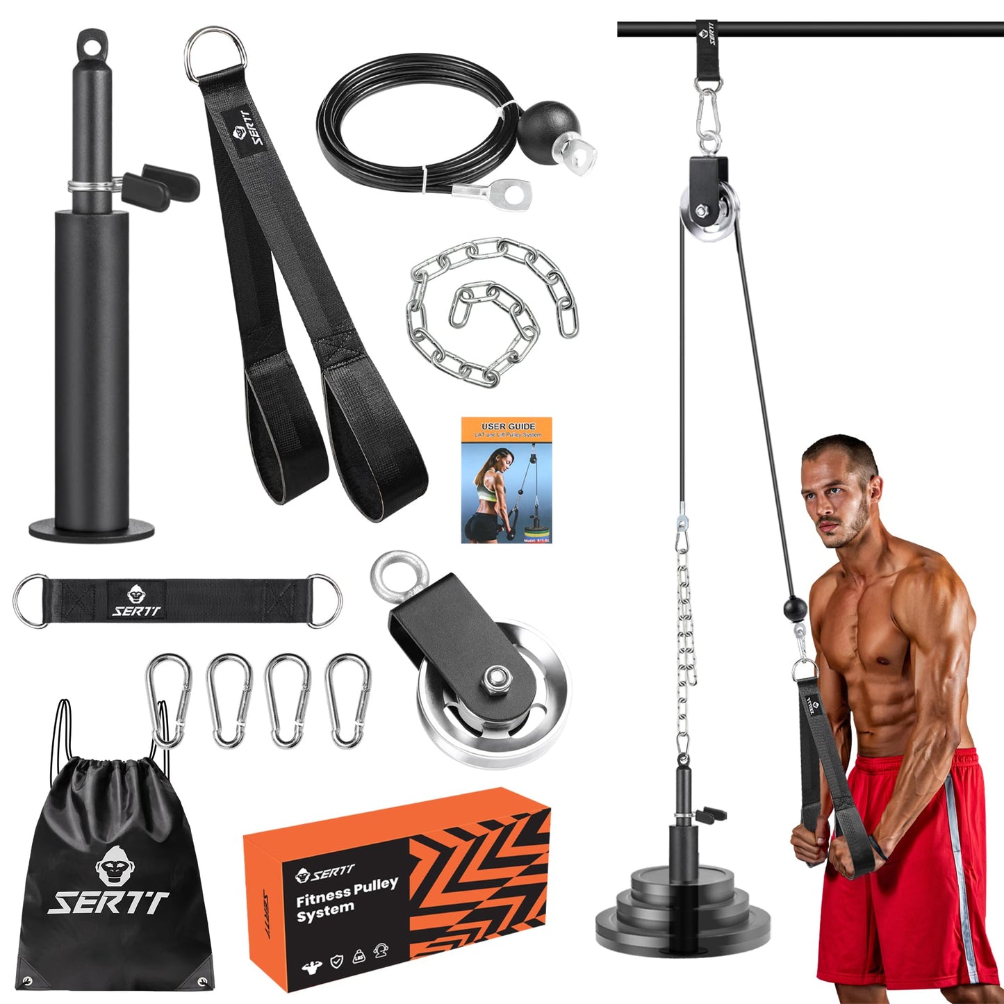 SERTT Weight Cable Pulley System Gym, with Upgraded 2 in 1 Loading Pin,for Tricep Pull Down, Bicep Curl, Shoulder, Back, Forearm Home Gym Equipment