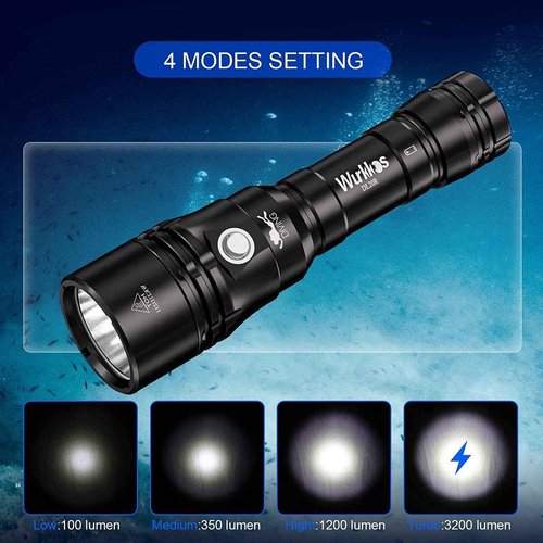 Wurkkos DL20R Dive Lights Scuba Diving Flashlight,3200Lumen Dive Light Built-in USB-C Port Snorkeling Light 90CRI 5300K IPX8 Waterproof Flashlight,Professional Underwater Flashlight for Depth Cave