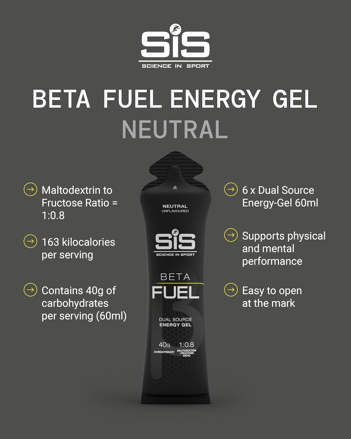 BETA Fuel Gel - Isotonic Dual-Source Energy Gel for Fast Absorption | 6-Pack, Neutral Flavor
