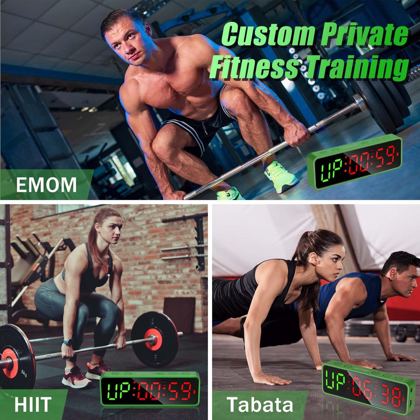 Small Gym Timer Clock Stopwatch Magnetic Workout Interval Timer, Large LED Digital Display, Home Accessories Countdown Clock for Home Gym Garage Schools (Matte Green)