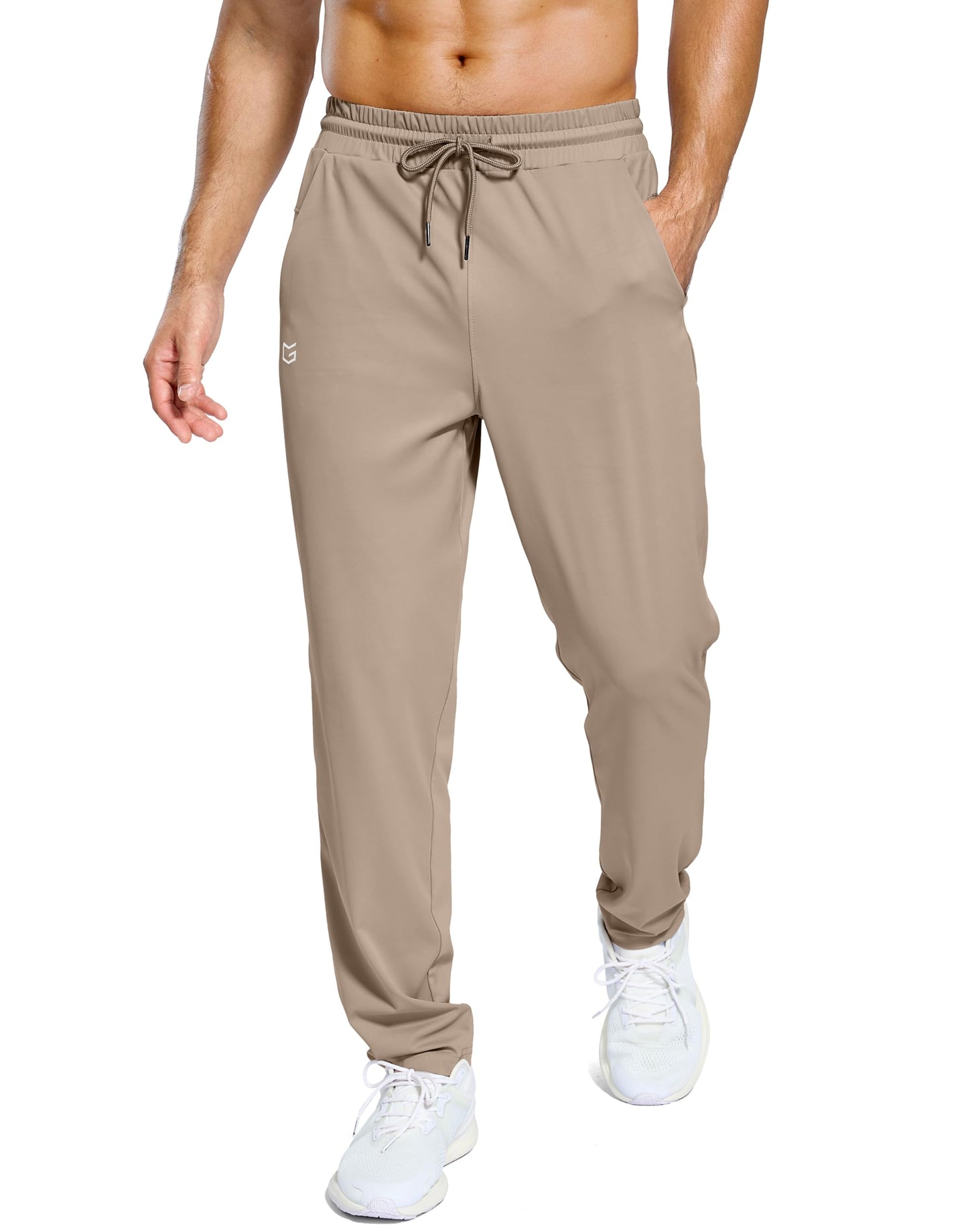 G Gradual Men's Sweatpants with Pockets Lightweight Workout Athletic Track Pants Stretch Gym Running Jogging Joggers for Men(Khaki,L)