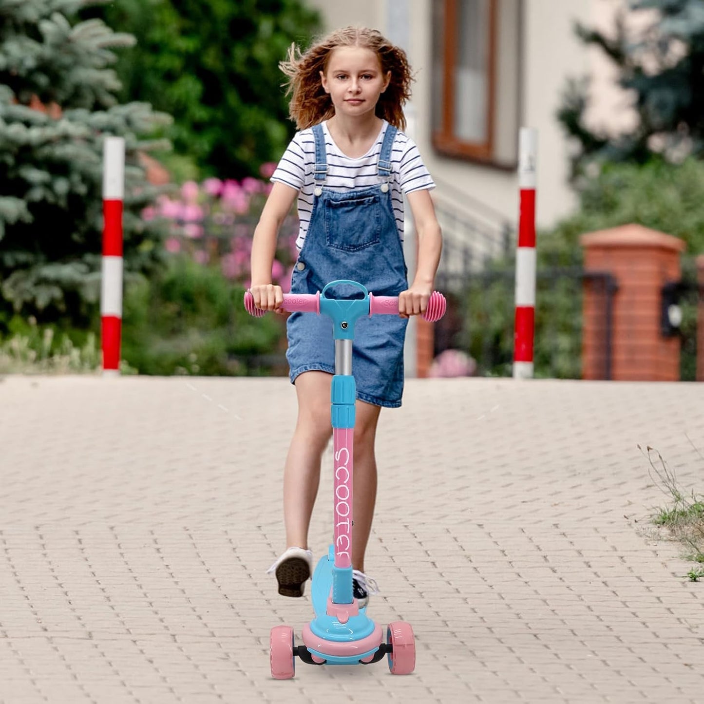 3 Wheels Kick Scooter for Kids & Teens - Extra Wide Deck, 4 Adjustable Heights | Foldable Handlebar, LED Flashing Lights