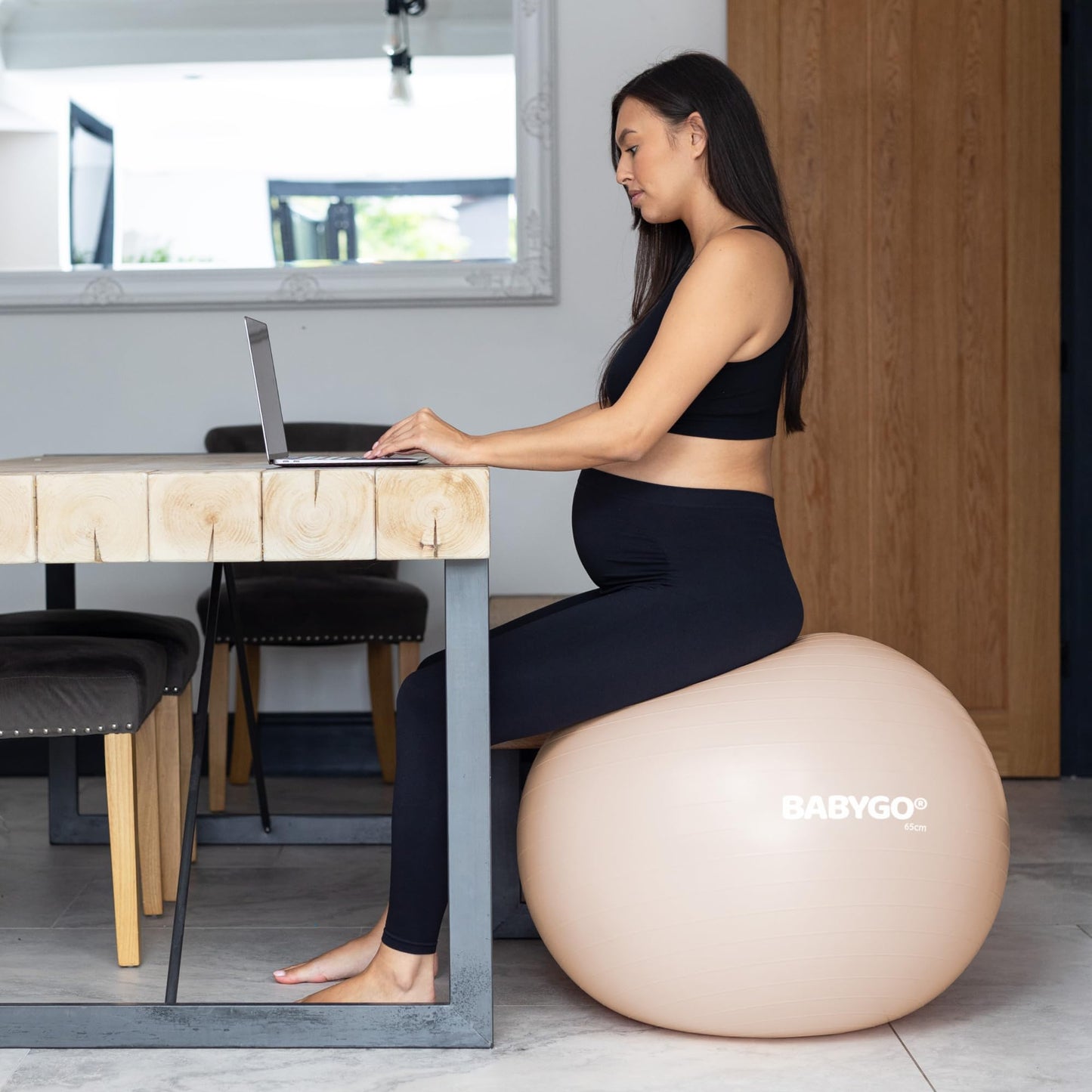 BABYGO Birthing Ball - Pregnancy Yoga Labor & Exercise Ball & Book Set Trimester Targeting, Maternity Physio, Birth & Recovery Plan Included Anti Burst Eco Friendly (Nude, 65cm)