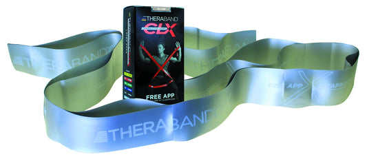 THERABAND CLX Resistance Band with Loops, Fitness Band for Home Exercise and Full Body Workouts, Portable Gym Equipment, Gift for Athlete, Individual 5 Foot Band, Silver, Super Heavy, Advanced Level 2