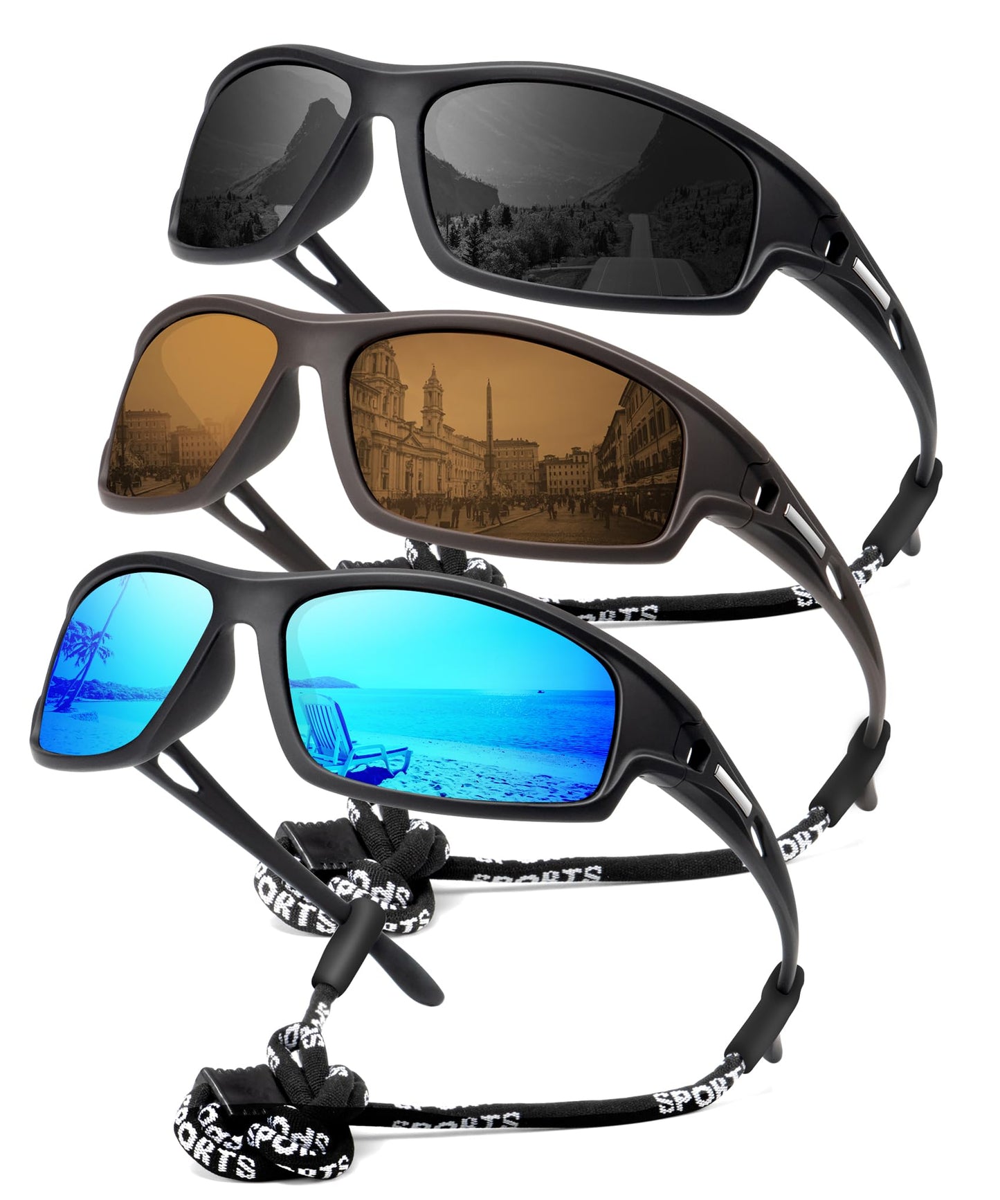 NSSIW Polarized Sunglasses-for-Men-Women Sports Mens-Sunglasses: Wrap Around Sun Glasses UV400 Running Fishing Golf 3 Packs