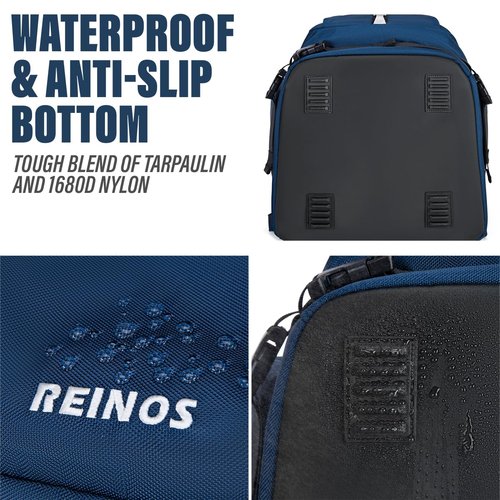 REINOS Travel Ski Boot Bag Backpack - Durable Boot Bags for Skiing Accessories, 50L Water-Resistant Padded Snow Skate Bag - Ski Gear Bag for Snowboard Boots, Helmet, Goggles (Blue)