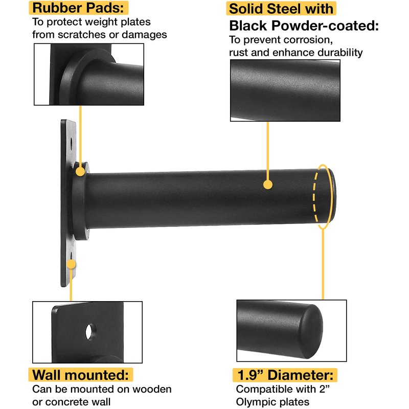 A2ZCARE Wall Mount Weight Plate Holder – Fits 2” Olympic Weight Plates (Set of 4)