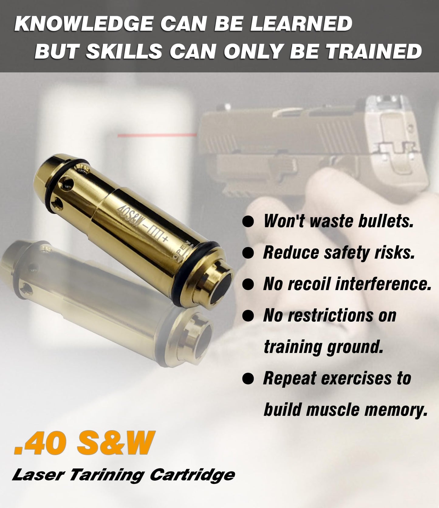 BOOLIT EYE Laser Training Cartridge for Dry Fire Training 3rd Gen 40 S&W Laser Bullet Comes with Spare Switch Cap