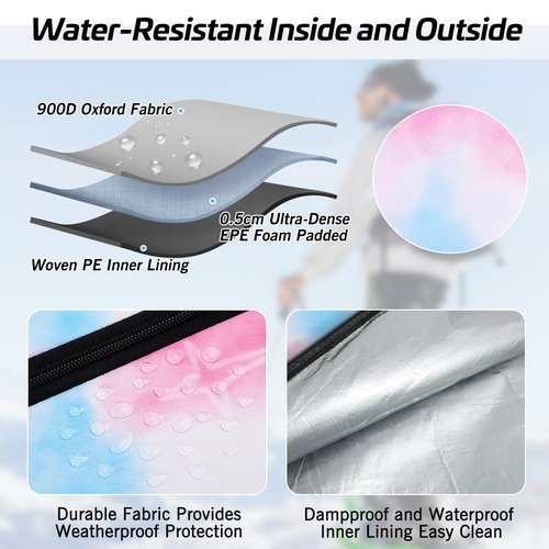 InduSKY Ski Bag, Waterproof Full Padded Ski Bag for Air Travel, 900D Polyester Adjustable Length Ski Bag Fit Skis Up to 200cm, Portable Snow Travel Ski Bag with Removable Padded Shoulder Strap