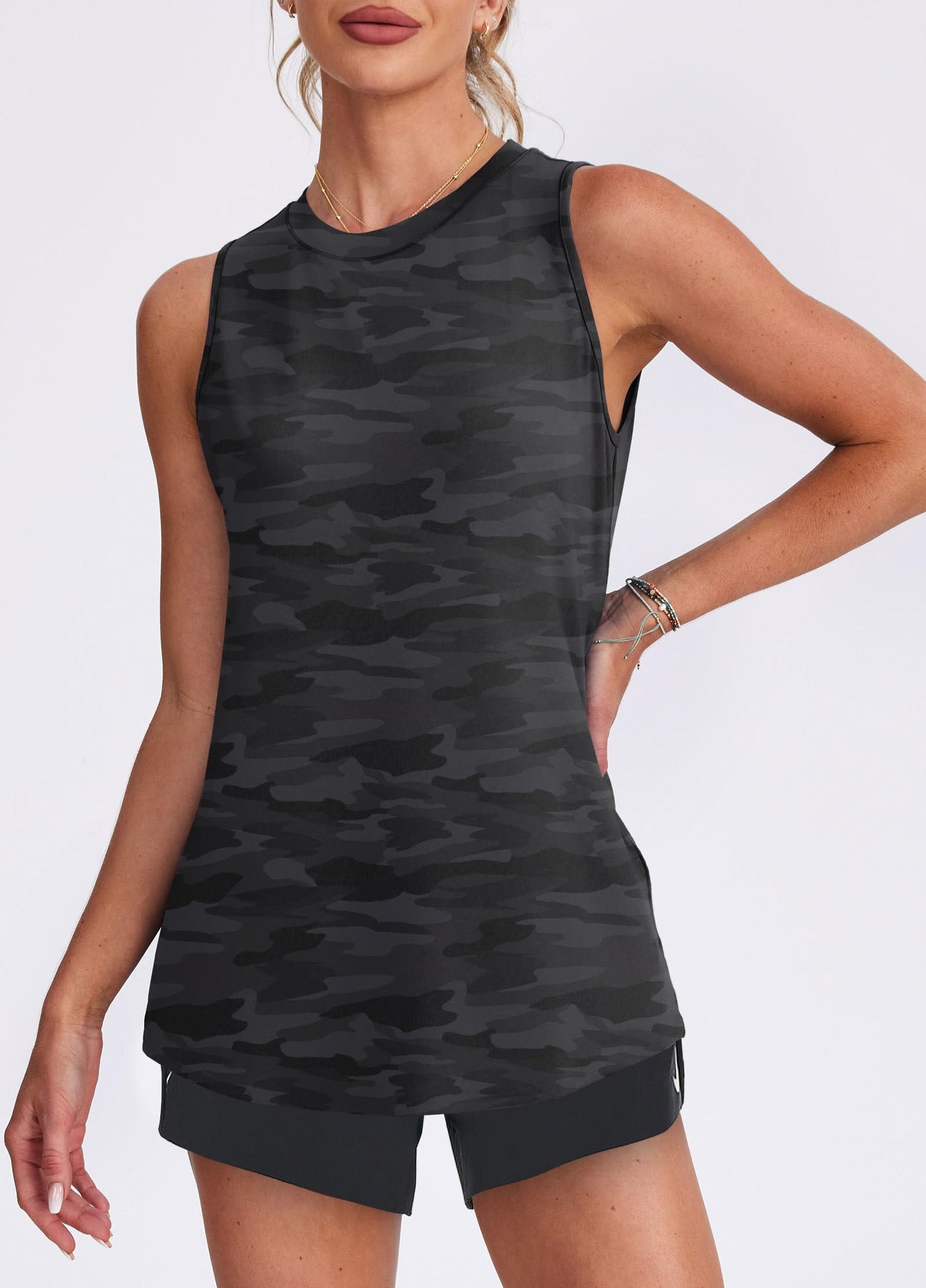 Women's Workout Tank Tops Racerback Athletic Yoga Tops Loose Fit Sleeveless Running Gym Sports Shirts for Women Black White M