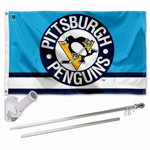 Pittsburgh Penguins Vintage Retro Flag Pole and Bracket Set
